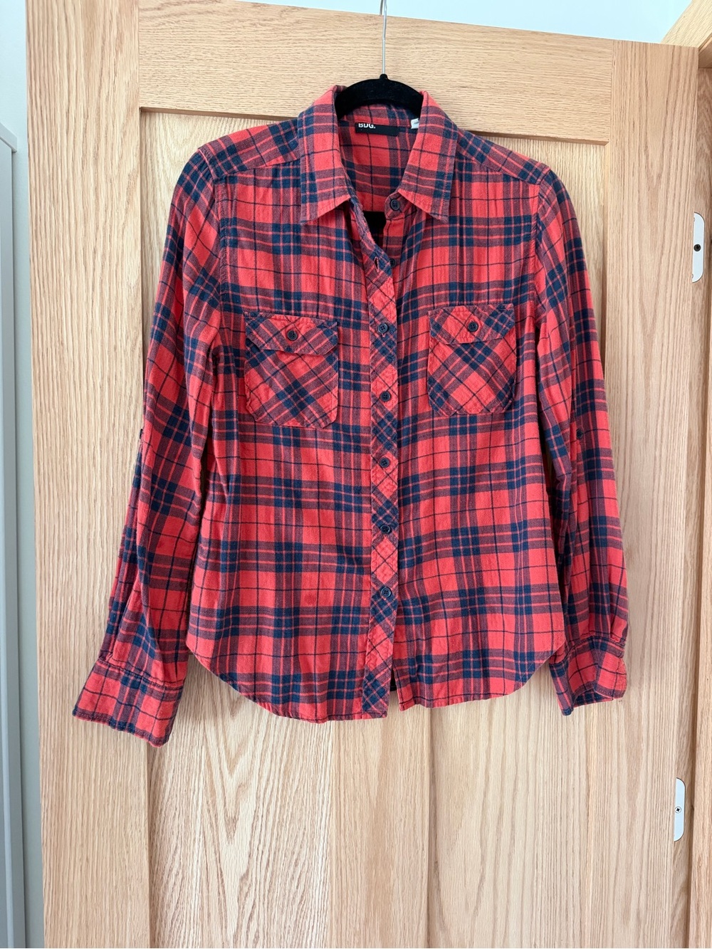 BDG Red and Navy Plaid Button-Down Shirt